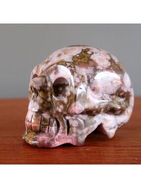 Leopard Jasper Skull Circle Life Spiritual Crystal Carving Spotted Stone Decor